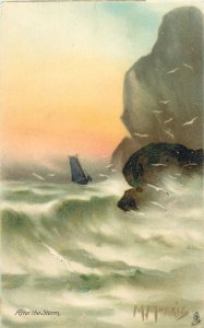 Postcard Raphael Tuck publishing painting coast after the storm