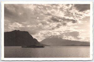 Vintage Swiss Postcard of Lake Lucerne with Steamboat and Mountains 1930s