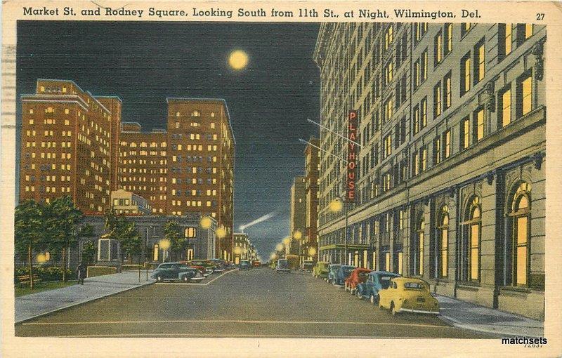 1943 Wilmington Delaware Market Rodney Night autos Del Mar postcard 7935