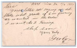 1887 Geo Cox WJ Young & Co. Deep River Iowa IA Clinton IA Antique Postal Card
