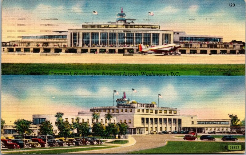 VTG Terminal Washington National Airport Aviation Washington DC Linen Postcard