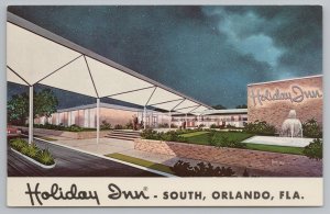 Roadside Motel~Holiday Inn South At Night Orlando Florida~Vintage Postcard 