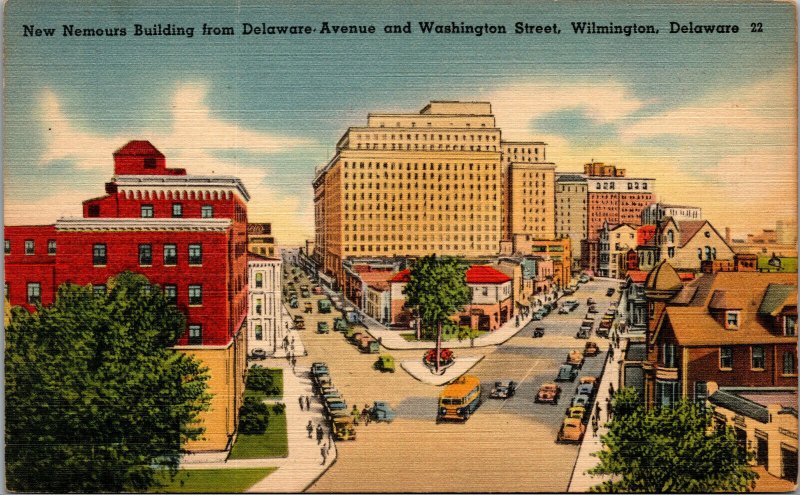 Vtg 1940s Nemours Building Delaware Avenue Washington St Wilmington DE Postcard