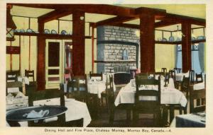 Canada - Quebec, Murray Bay. Chateau Murray Dining Hall and Fireplace