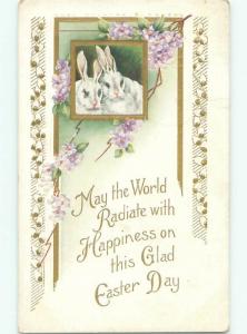 Divided-Back EASTER BUNNY RABBIT SCENE Cute Postcard AA1186