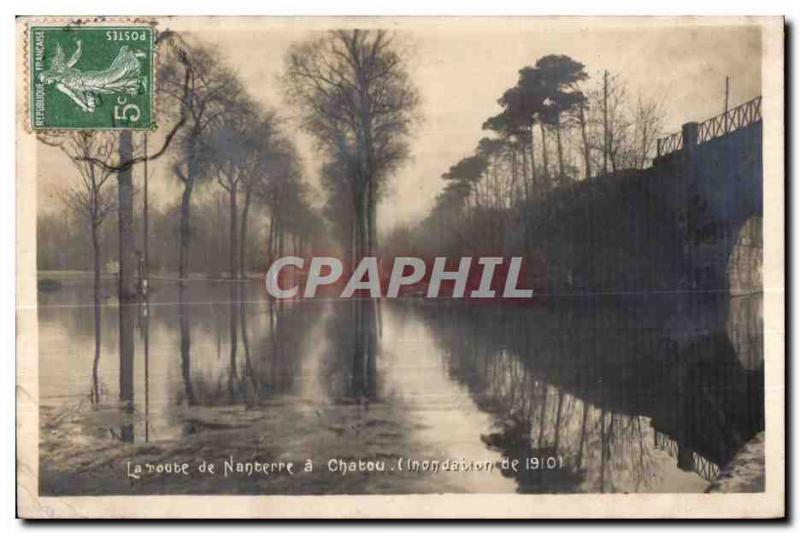 Old Postcard The road Nanterre Chatou (Flood 1910)
