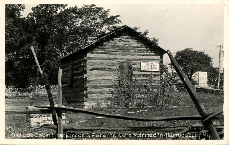 KY - Harrodsburg. Pioneer Memorial State Park. Log Cabin that Lincoln's Paren...