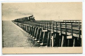 Railroad Train Lucin Cut Off Great Salt Lake Utah 1910c Albertype postcard