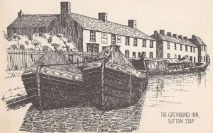 The Greyhound Inn Sutton Ship Pub 1970s Painting Postcard