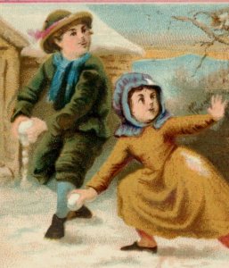 1880s Victorian Christmas Snowball Fight Poem On Back Father Christmas F169