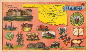 Peoples Life Ins.Co. Trade Card, Oklahoma Map and Capitol,  Old Postcard