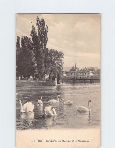 Postcard les Cygnes et Ile Rousseau, Geneva, Switzerland