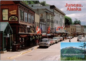 Downtown Juneau Alaska Street Scene Cars Postcard 1970s 80s Era