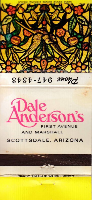 Matchbook Cover ! Dale Anderson's, Scottsdale, Arizona !