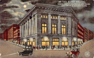 GRAND RAPIDS MI~CITY BANKS BUILDING~MOONLIGHT NIGHT VIEW~W CANAAN 1915 POSTCARD