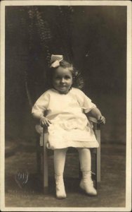 Little Girl in Studio Liberty NY Cameo c1910 Real Photo Postcard