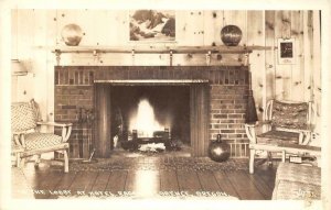 RPPC Fireplace, Lobby Interior HOTEL RAGAN Florence, OR c1940s Vintage Postcard