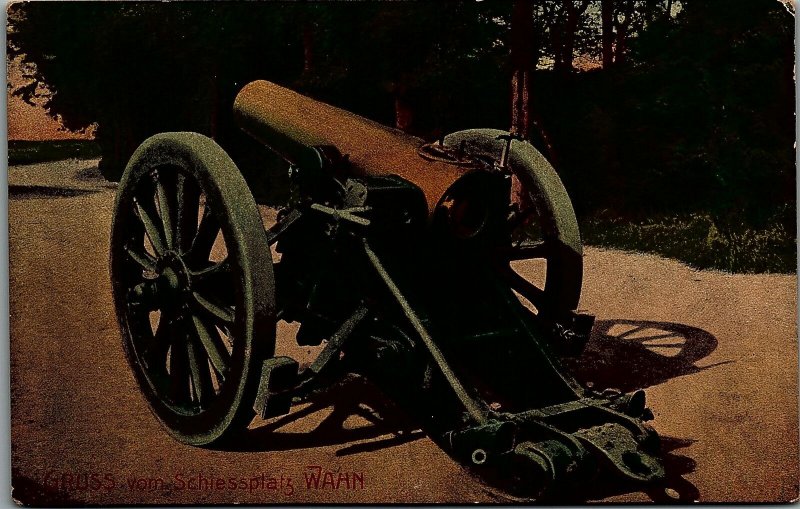 c1910 GERMANY CANNON GRUSS VOM SCHIESSPLATZ WAHN POSTCARD 14-126 