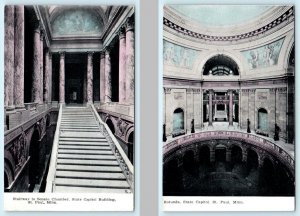 2 Postcards ST. PAUL, Minnesota MN ~ STATE CAPITOL Rotunda & Stairway c1910s