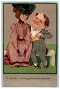 PFB Postcard Couple Romance Big Hat You Have Won My Heart Embossed c1910's