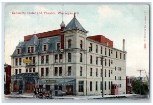 Waukegan Illinois Postcard Schwartz Hotel Theater Exterior c1910 Vintage Antique