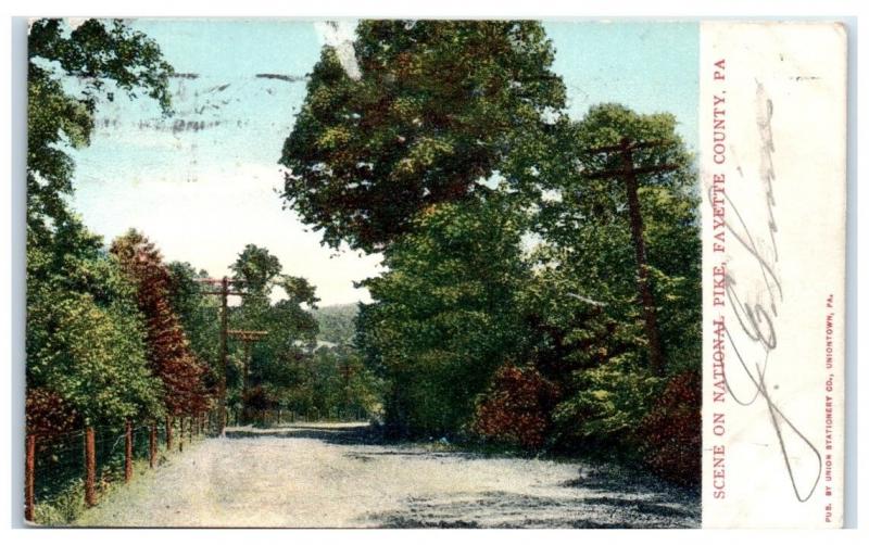 1907 Scene on National Pike, Fayette County, PA Postcard