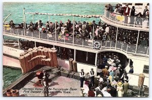 Crowns Going On Excursion Boat For Coney Island New York City Amusement Postcard