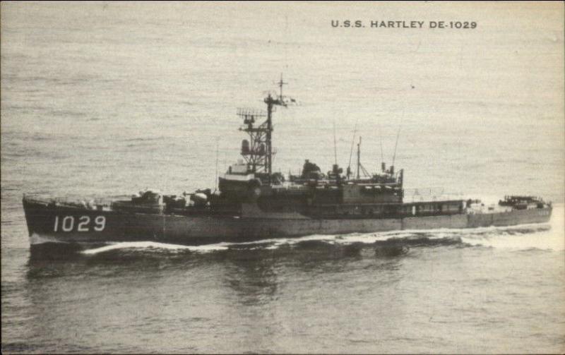 US Naval Ship USS Hartley DE-1029 at Newport Narragansett Bay RI Postcard