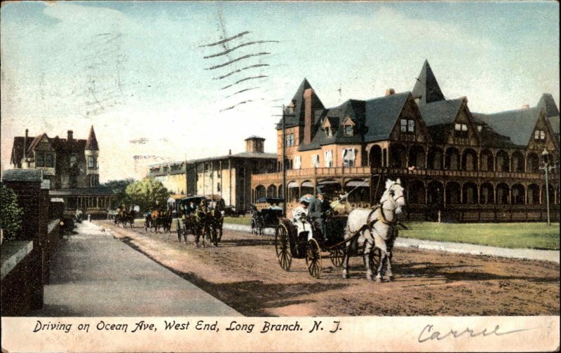 Long Branch New Jersey NJ Horse Drawn Carriage c1910 Vintage Postcard