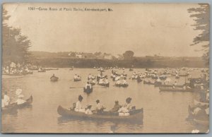 KENNEBUNKPORT ME CANOE RACES AT PICNIC ROCKS ANTIQUE REAL PHOTO POSTCARD RPPC