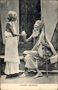 Colombo Sri Lanka Mendicant Beggar Monk Seeking Alms Vintage Postcard