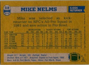1982 Topps Football Card Mike Nelms Washington Redskins sk8971