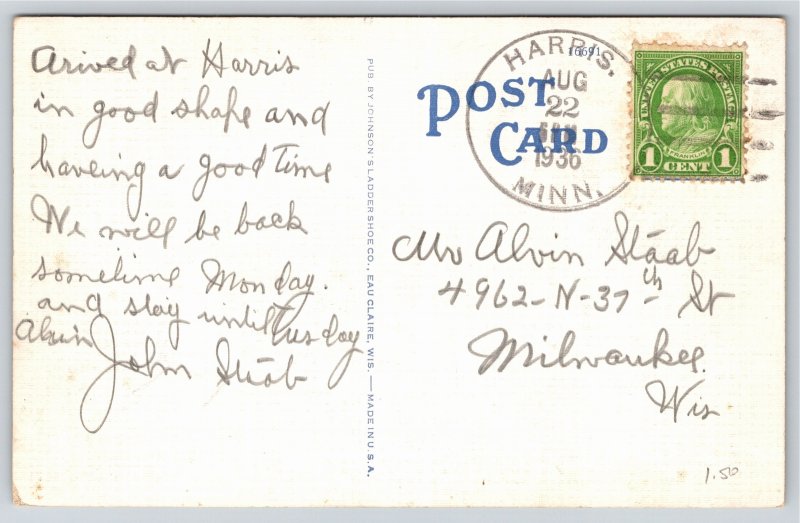 Eau Claire Wisconsin~Eau Claire Park~Randall Statue~Fountain~1936 Postcard