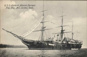 New London Connecticut CT USS Hartford Admiral Farragut Flag Ship c1910 Postcard