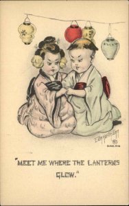 Chinese Children Japanese Lanterns Romance E. Von Hartmann c1910 Postcard