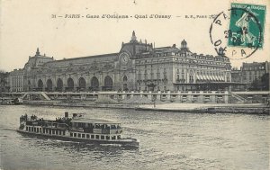 Navigation & sailing themed old postcard Paris Orleans quay cruise ship on Seine