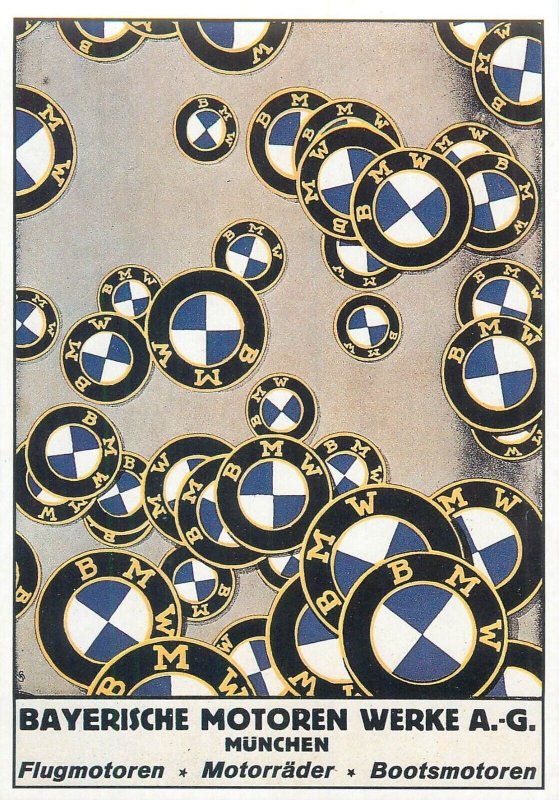 Bavarian Motor Factory Munich BMW logo advertising postcard