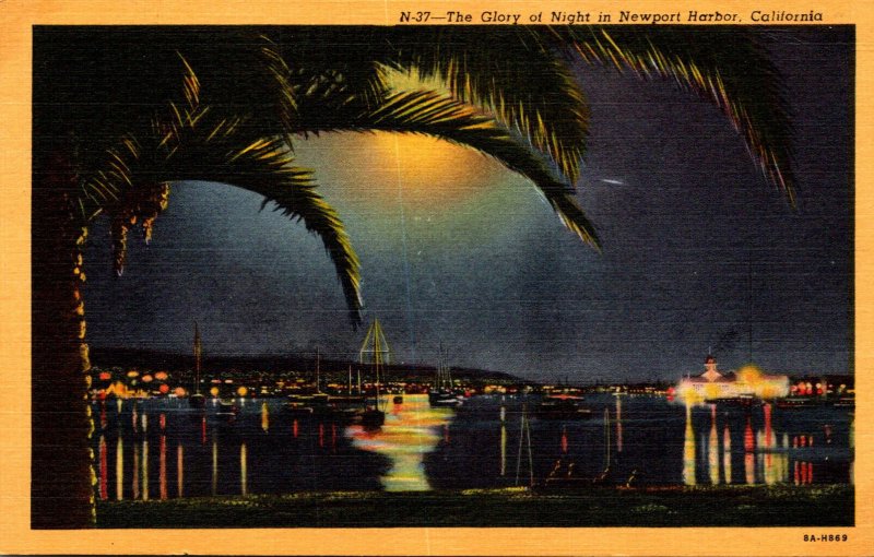 California Newport Harbor At Night Curteich