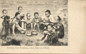 china, HONG KONG, Native Chinese Family, Chow Chow on Hillside (1910s) Postcard