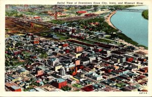 Iowa Sioux City Aerial VIew Of Downtown Curteich