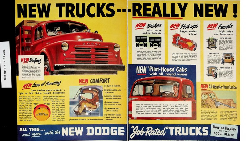 1948 Dodge Trucks Pilot House Cabs Vintage Print Ad 4182a-b