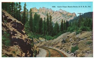 Vintage Postcard 1920s Castle Crags Shasta Route S.P.R.R. California CA Railroad