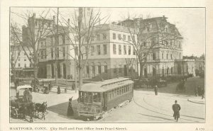 Postcard Connecticut Hartford City Hall Post Office Pearl Trolley Graves 23-4057