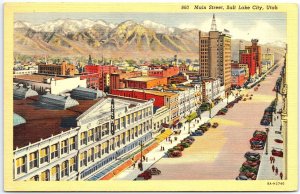 VINTAGE POSTCARD VIEW OF MAIN STREET SALT LAKE CITY UTAH 1940s