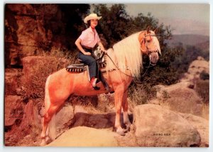 Cowgirl Rides Horse Western Riding High Art Print 1940's Mountains Rocks West