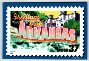 Greetings From Arkansas Large Letter Chrome Postcard Unused USPS 2001 Riverview