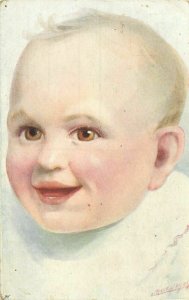 Künstler AK 1917 E. Reckziegel signed postcard baby bebe child portrait enfant