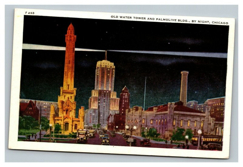 Vintage 1940's Postcard Old Water Tower & Palmolive Building Chicago Illinois