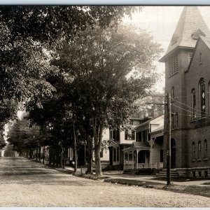 c1910s Small Town Brick Church RPPC St Marks Lutheran Real Photo Houses PC A127