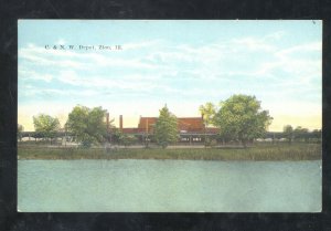 ZION ILLINOIS RAILROAD DEPOT TRAIN STATION VINTAGE POSTCARD UNUSED STAMP